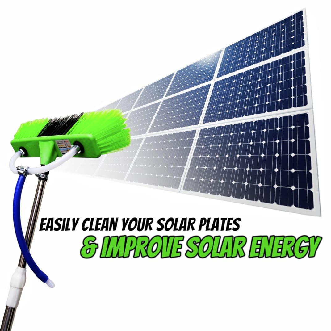 Solar Panel Cleaning Brush with Water System, 12 FT Adjustable non-magnetic STAINLESS STEEL Rod, Solar Panel Cleaning Brush and Outdoor Window Washing Brush