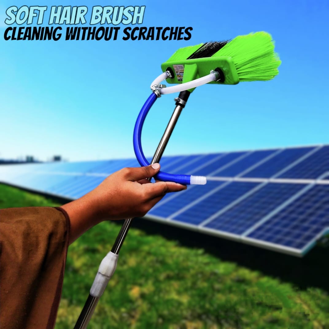 Solar Panel Cleaning Brush with Water System, 12 FT Adjustable non-magnetic STAINLESS STEEL Rod, Solar Panel Cleaning Brush and Outdoor Window Washing Brush