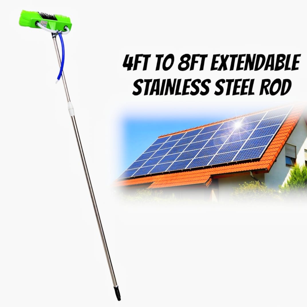 Solar Panel Cleaning Brush with Water System, 12 FT Adjustable non-magnetic STAINLESS STEEL Rod, Solar Panel Cleaning Brush and Outdoor Window Washing Brush