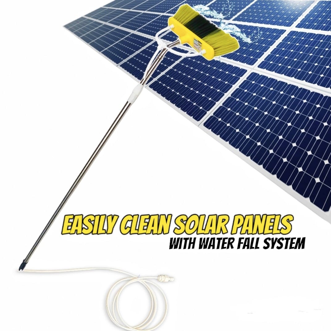 Solar Panel Cleaning Brush with Water System, 12 FT Adjustable non-magnetic STAINLESS STEEL Rod, Solar Panel Cleaning Brush and Outdoor Window Washing Brush