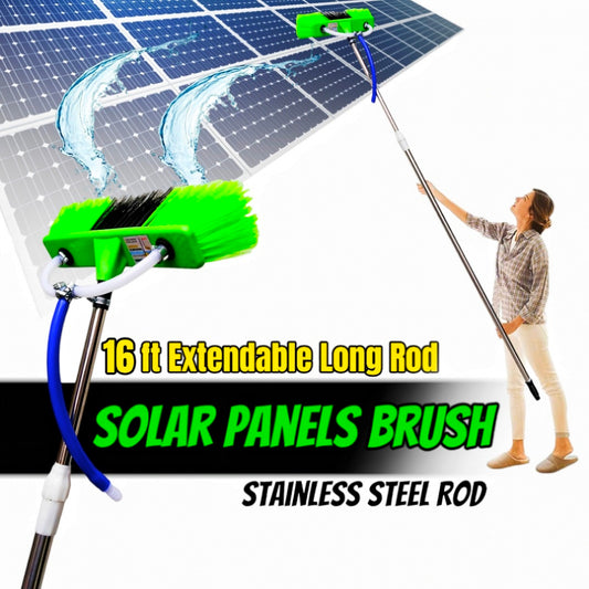 Solar Panel Cleaning Brush with Water System, 16 FT Adjustable non-magnetic STAINLESS STEEL Rod, Solar Panel Cleaning Brush and Outdoor Window Washing Brush